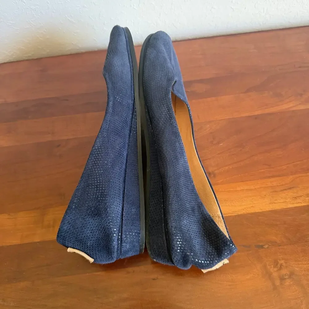 French Sole FS/NY Made in Italy Blue Metallic Textured Ballet Wedge Flat Women 8